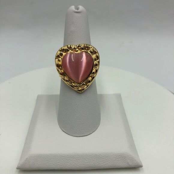 18K Gold Plated Women's Pink Heart Statement Ring Waterproof Hypoallergenic - Picture 3 of 8
